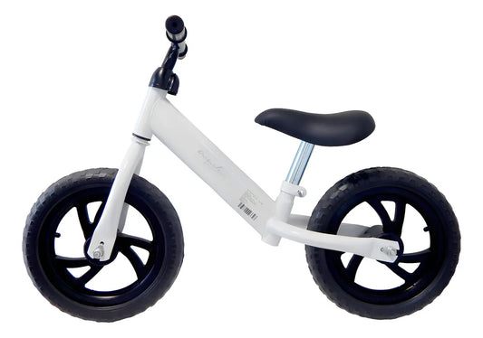 Bicicleta de equilibrio para niños de 2 a 5 años, color blanco con ruedas negras