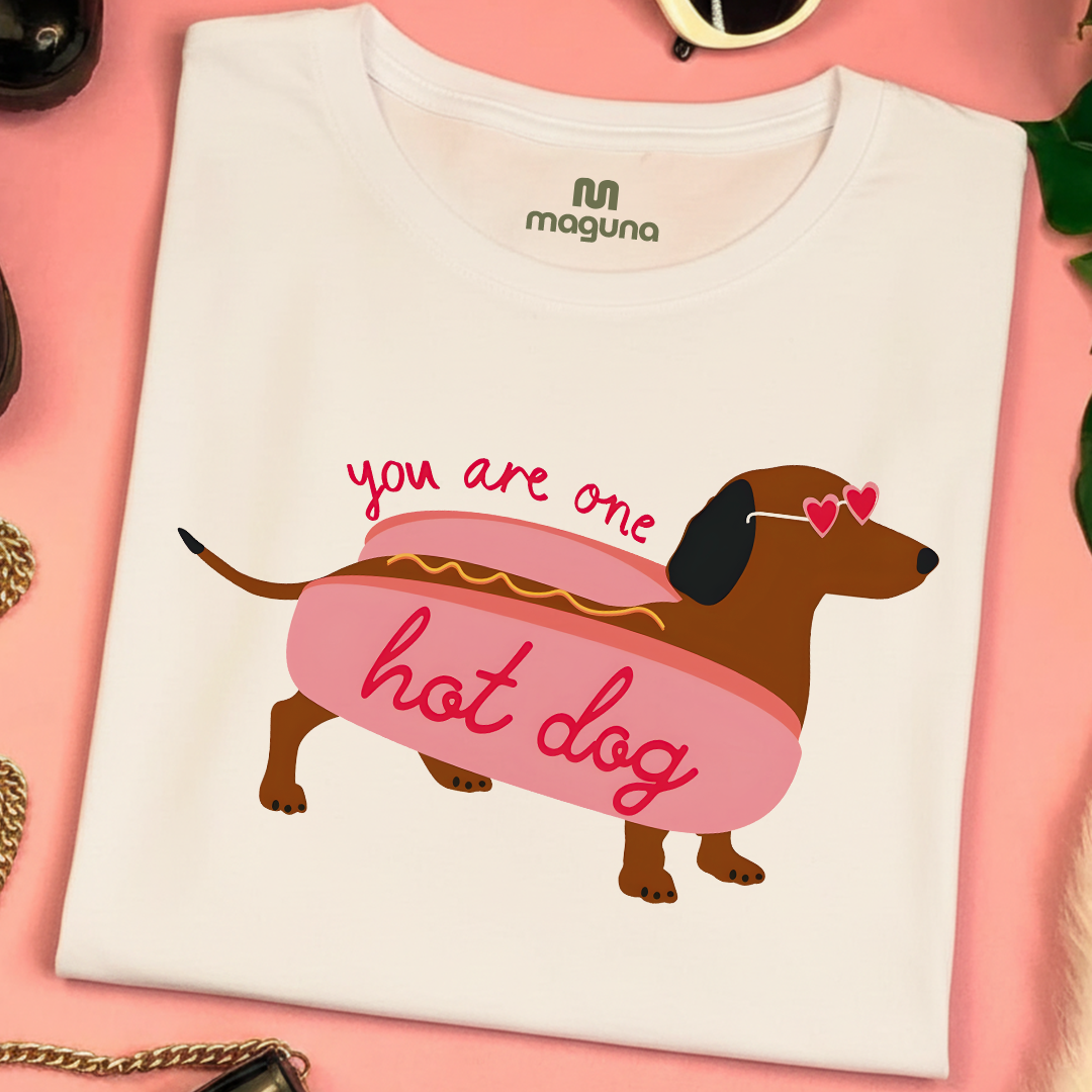 Camiseta Estampada de Mujer Diseño Hot Dog perro salchicha