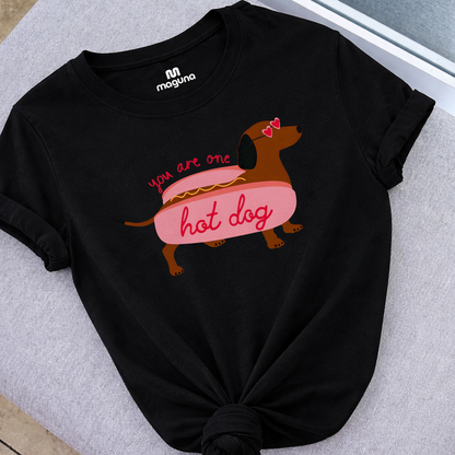 Camiseta Estampada de Mujer Diseño Hot Dog perro salchicha