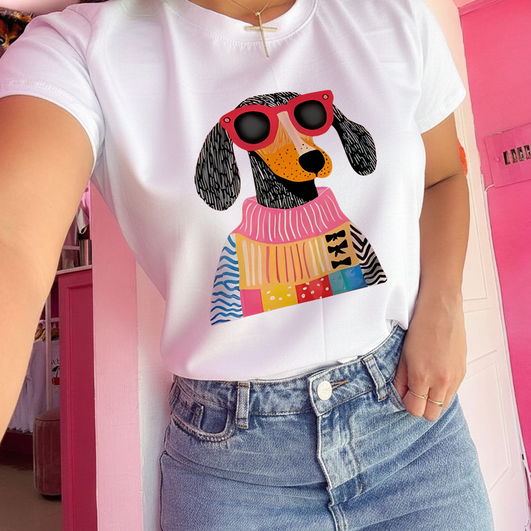Camiseta Estampada para Mujer Diseño Cool Teckel
