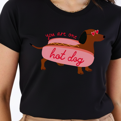 Camiseta Estampada de Mujer Diseño Hot Dog perro salchicha